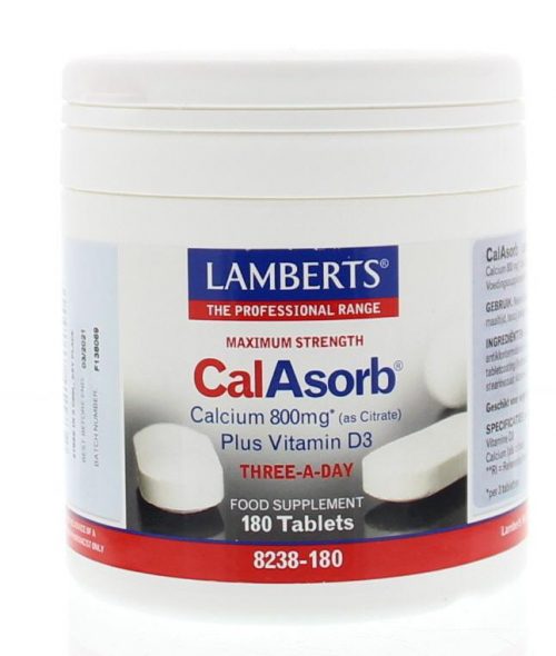 CalAsorb (calcium citraat) & Vitamine D3 180 tabletten Lamberts