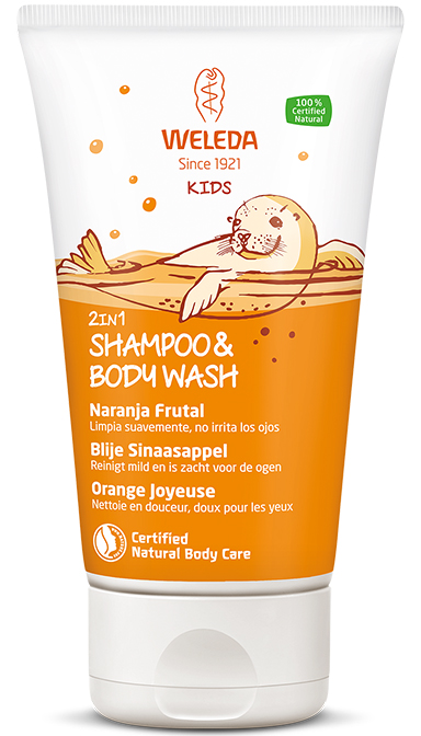 Kids 2 in 1 shampoo & body wash blije sinaasappel 150 ml Weleda