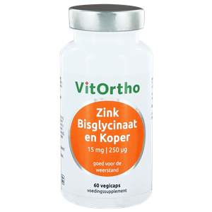Zink bisglycinaat 15 mg en koper 250 mcg 60 vegicapsules Vitortho