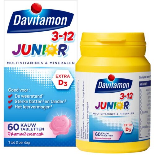 Junior 3 - 12 framboos 60 kauwtabletten Davitamon